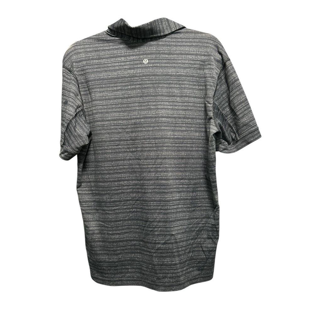 Lululemon Polo Shirt Men's L Blue/gray Stripes Short Sleeve Collared Active Logo